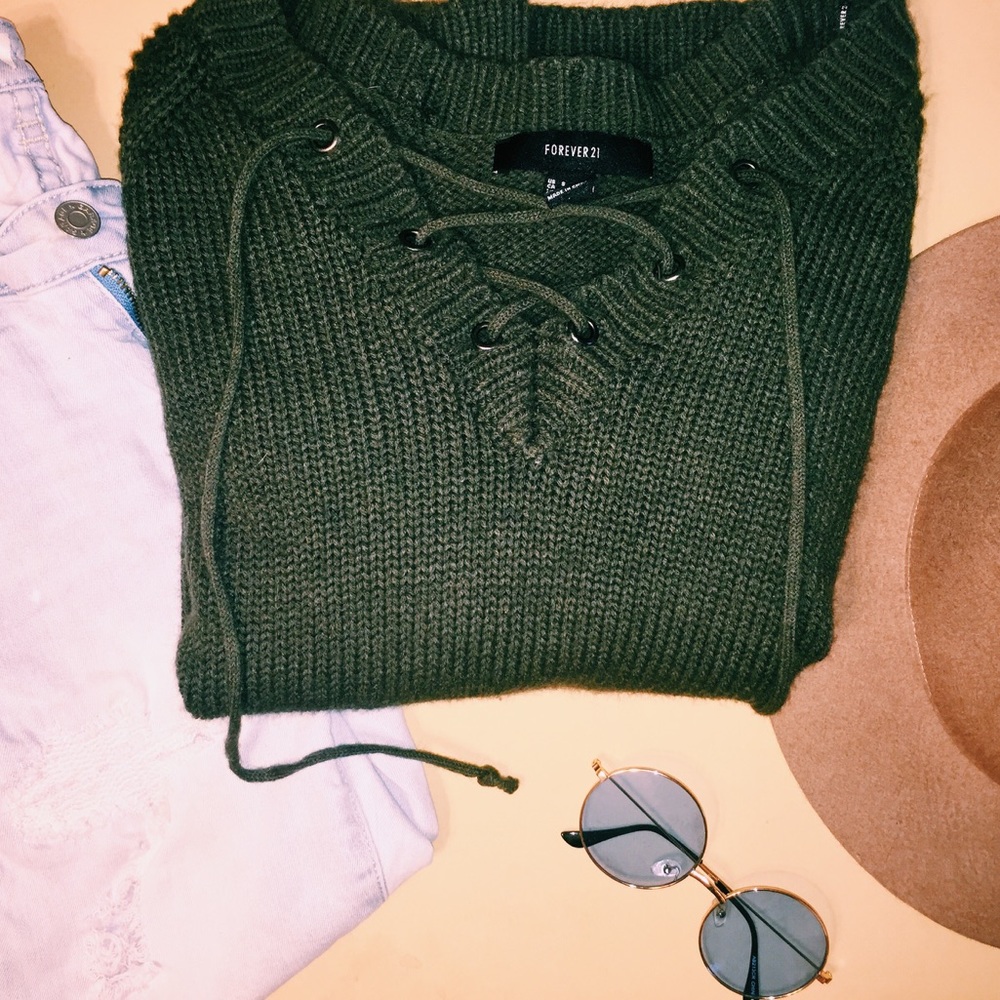 Olive Lace-Up Knit